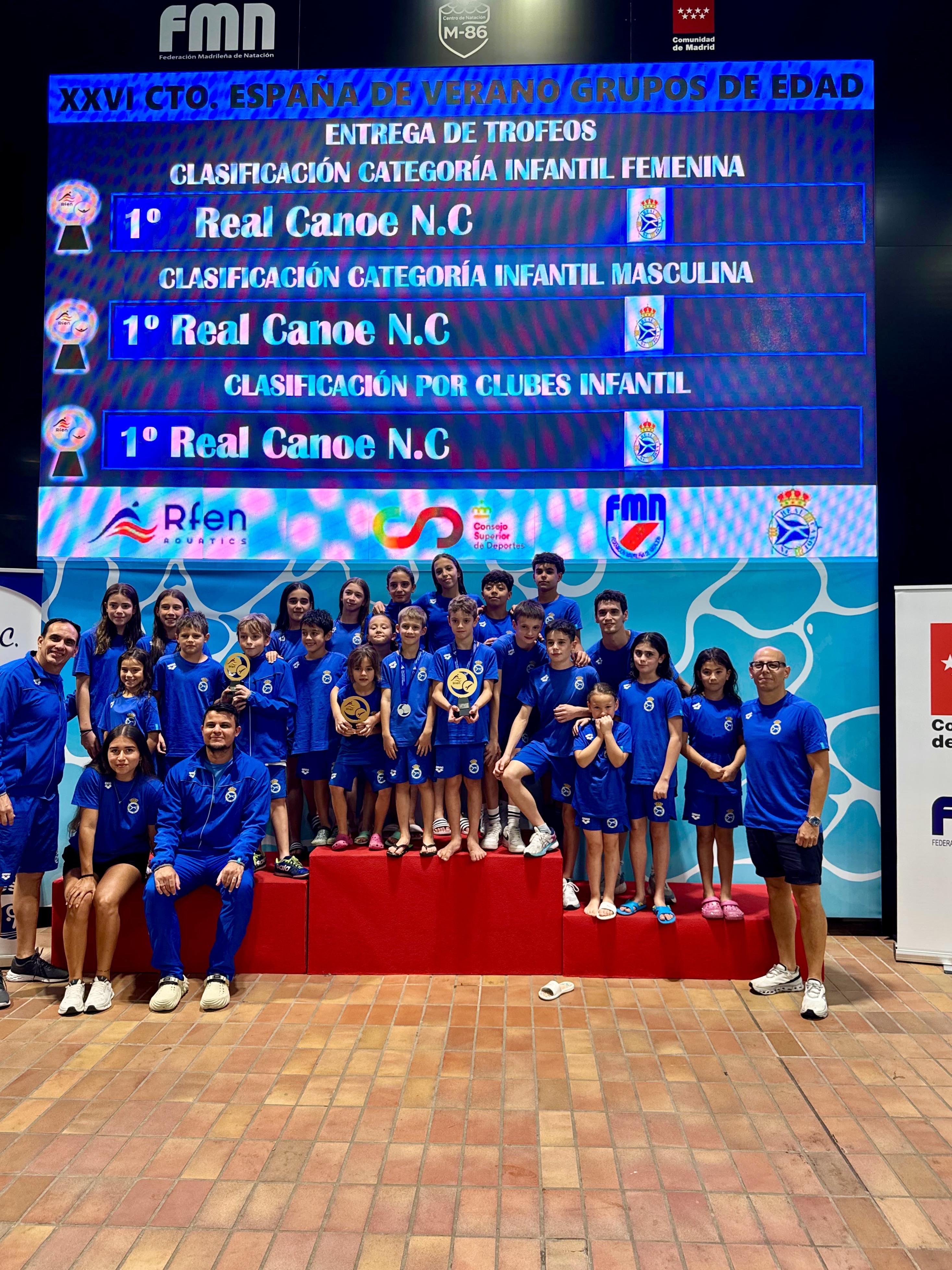 Equipo infantil del Real Canoe campeón de España de saltos por grupos de edad